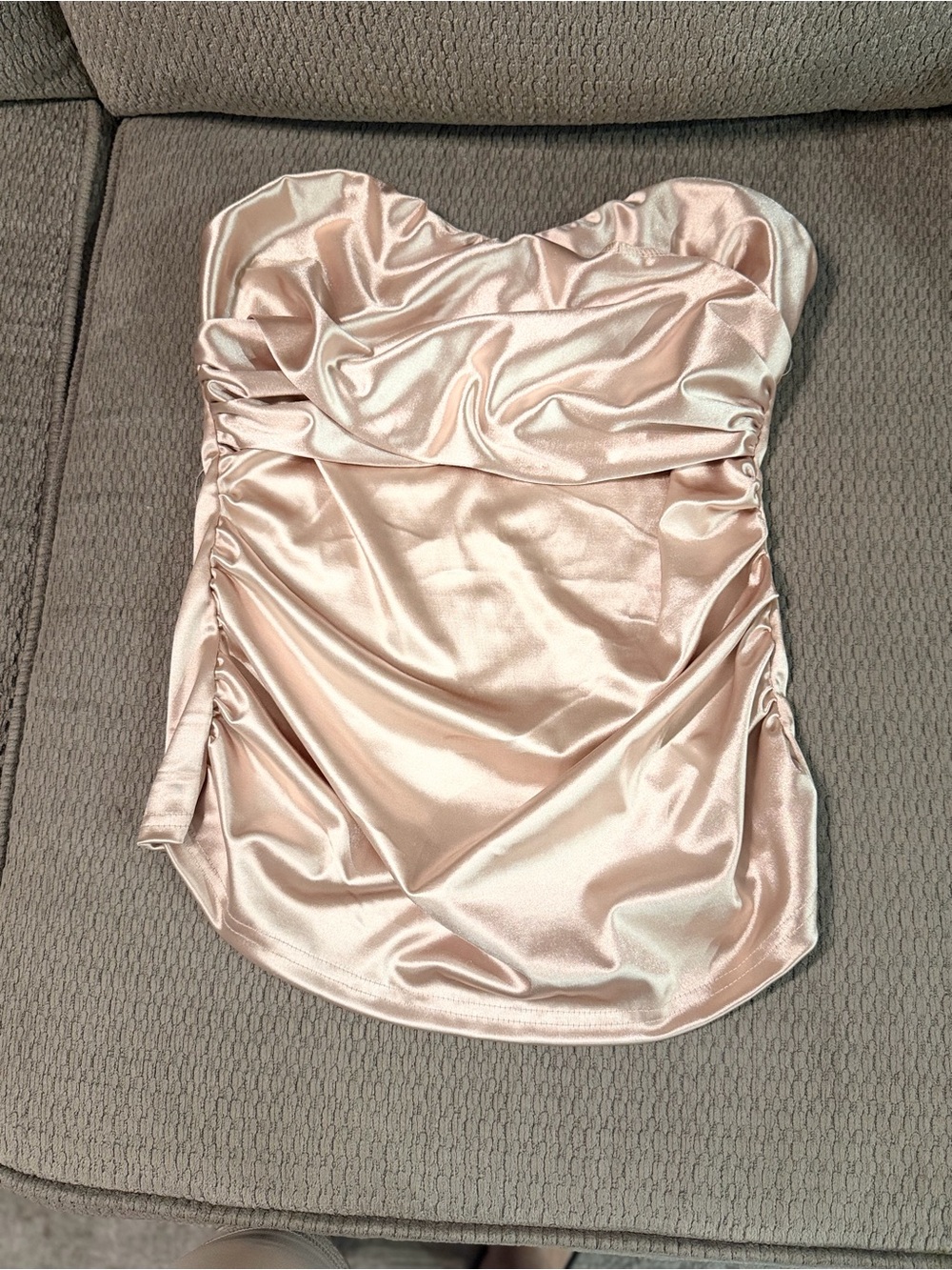 SHEIN Satin Strapless Ruched Blush Pink Top